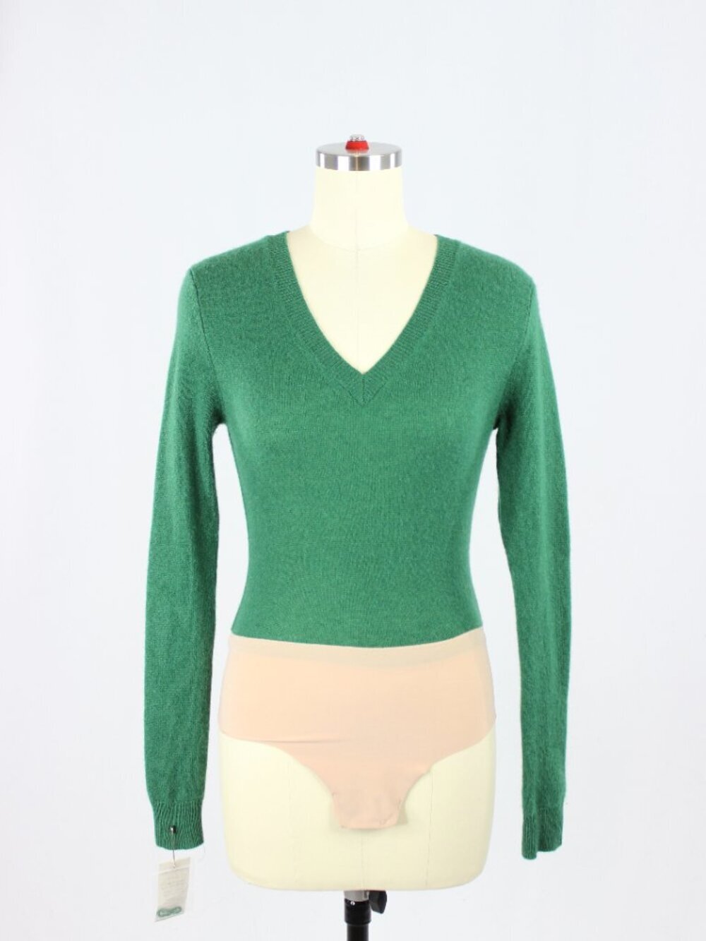 HBC HUDSON'S BAY Green 100% Cashmere Knit V-Neck Sweater Bodysuit, Size XS - Picture 2 of 14